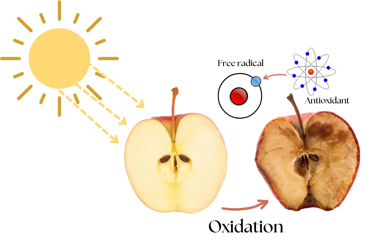 What are antioxidants? Antioxidants are chemical compounds naturally produced by body cells or plants. They neutralize free radicals by giving up some of their own electrons. In making this sacrifice, they act as a natural "off" switch for the free radicals. This helps break a chain reaction that can affect other molecules in the cell and other cells in the body.