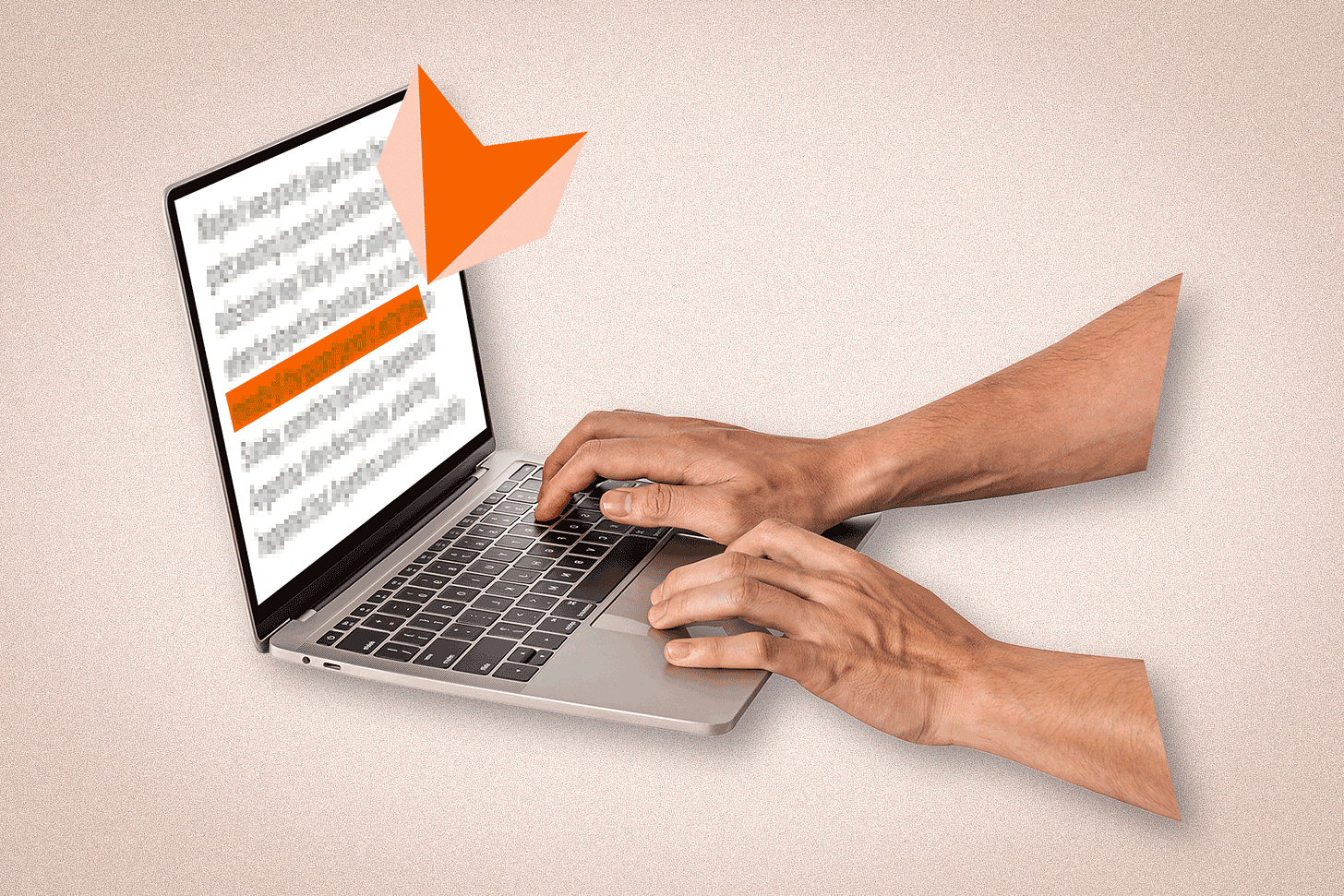 An A.I. detector hovering over a pair of hands typing on a laptop. An A.I. detector hovering over a pair of hands typing on a laptop.