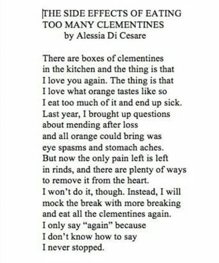 This may contain: a poem written in black and white with an image of the words,'the side effects