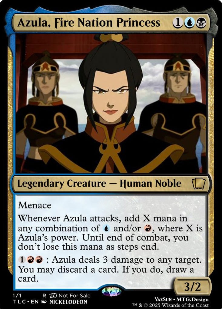A speculative design for Azula from Avatar the Last Airbender as a magic card. 