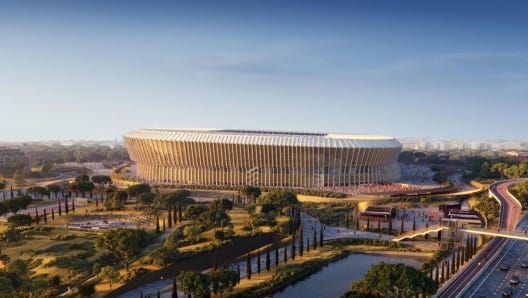 Le immagini del nuovo stadio della A.S. Roma pubblicate dalla società dopo l'incontro in Campidoglio con il sindaco Gualtieri, 24 luglio 2024. "Siamo molto contenti e determinati a costruire un bellissimo stadio. Un messaggio ai tifosi? Forza Roma": lo ha detto il vicepresidente Ryan Friedkin al termine dell'incontro col sindaco Roberto Gualtieri in Campidoglio sul progetto dello stadio di Pietralata. NPK A.S. Roma +++ATTENZIONE LA FOTO NON PUO' ESSERE PUBBLICATA O RIPRODOTTA SENZA L'AUTORIZZAZIONE DELLA FONTE DI ORIGINE CUI SI RINVIA+++ +++NO SALES; NO ARCHIVE; EDITORIAL USE ONLY+++ Le immagini del nuovo stadio della A.S. Roma pubblicate dalla società dopo l'incontro in Campidoglio con il sindaco Gualtieri, 24 luglio 2024. "Siamo molto contenti e determinati a costruire un bellissimo stadio. Un messaggio ai tifosi? Forza Roma": lo ha detto il vicepresidente Ryan Friedkin al termine dell'incontro col sindaco Roberto Gualtieri in Campidoglio sul progetto dello stadio di Pietralata. NPK A.S. Roma +++ATTENZIONE LA FOTO NON PUO' ESSERE PUBBLICATA O RIPRODOTTA SENZA L'AUTORIZZAZIONE DELLA FONTE DI ORIGINE CUI SI RINVIA+++ +++NO SALES; NO ARCHIVE; EDITORIAL USE ONLY+++
