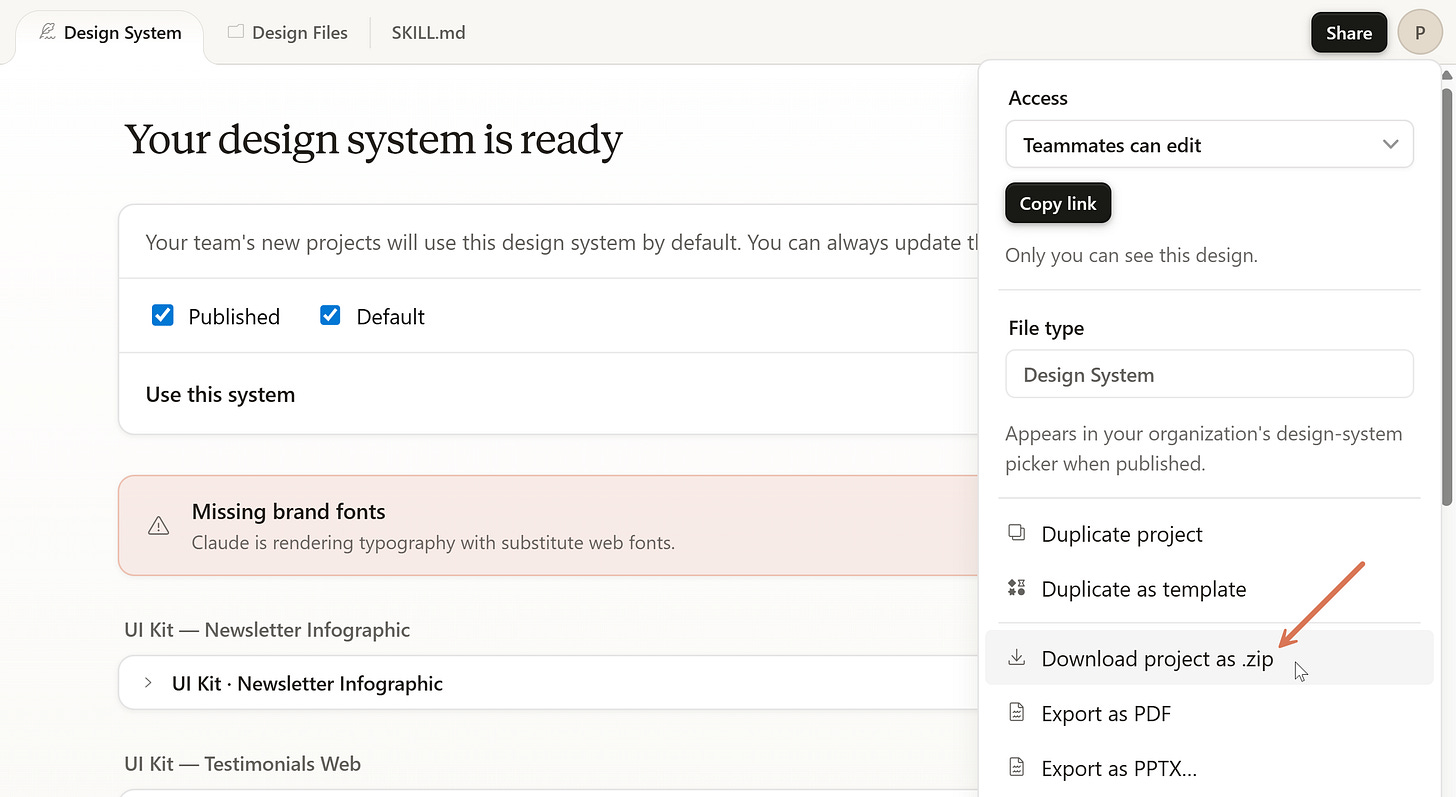 Claude Design: Export your design system as a skill