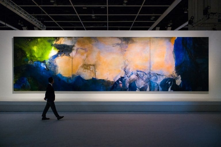 Zao Wou-Ki, Juin-Octobre 1985, on view at Sotheby's Hong Kong before its sale in 2018. Zao Wou-Ki, Juin-Octobre 1985, on view at Sotheby's Hong Kong before its sale in 2018.