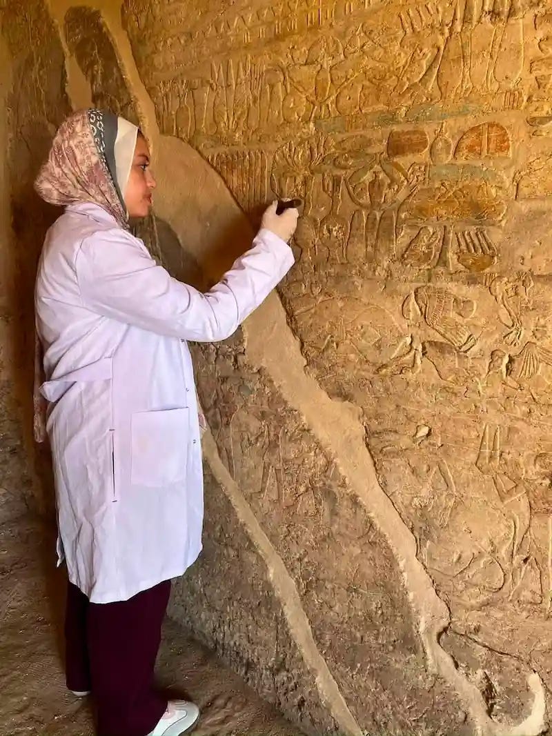 Archaeologists at work inside one of the newly discovered tombs. Credit: Ministry of Tourism and Antiquities. Archaeologists at work inside one of the newly discovered tombs. Credit: Ministry of Tourism and Antiquities.