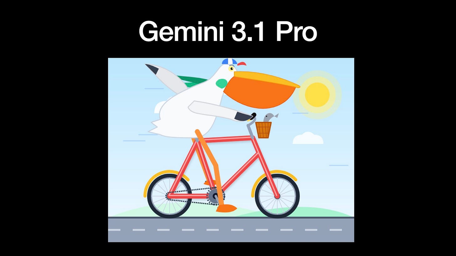 Gemini 3.1 Pro
A really good illustration of a pelican riding a bicycle.
Gemini 3.1 Pro
A really good illustration of a pelican riding a bicycle.