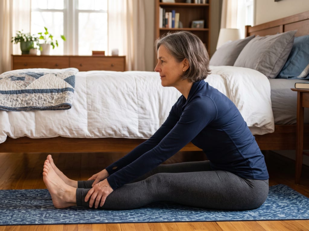 Seated forward fold to release the low back, hips, and hammies before bed time