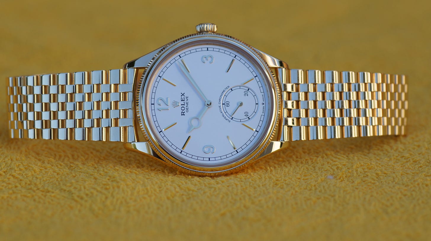 ロデム Hands-on Review: Rolex Perpetual 1908 in Yellow Gold with White