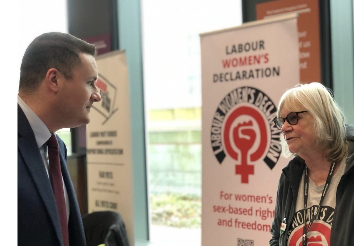 Wes Streeting and a member of the Labour Women's Declaration Wes Streeting and a member of the Labour Women's Declaration
