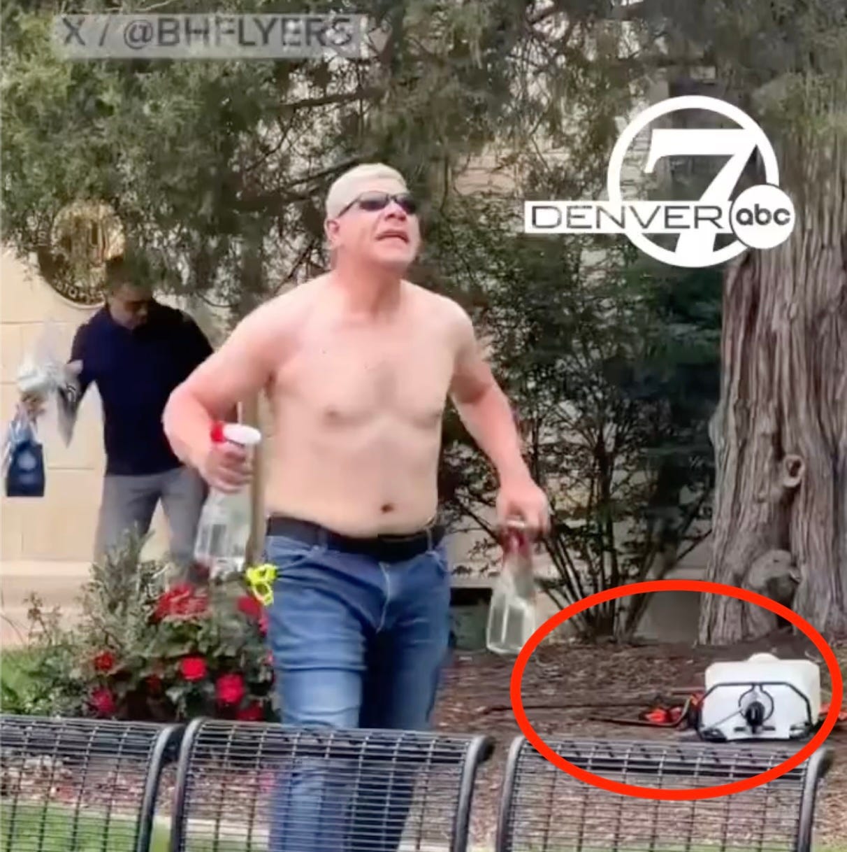 The suspect shirtless taunts victims