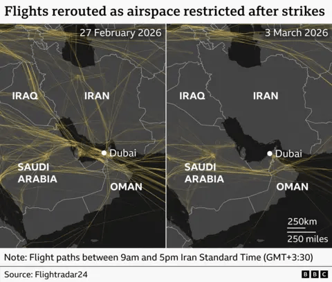 Flight paths squeezed as Iran conflict closes more airspace