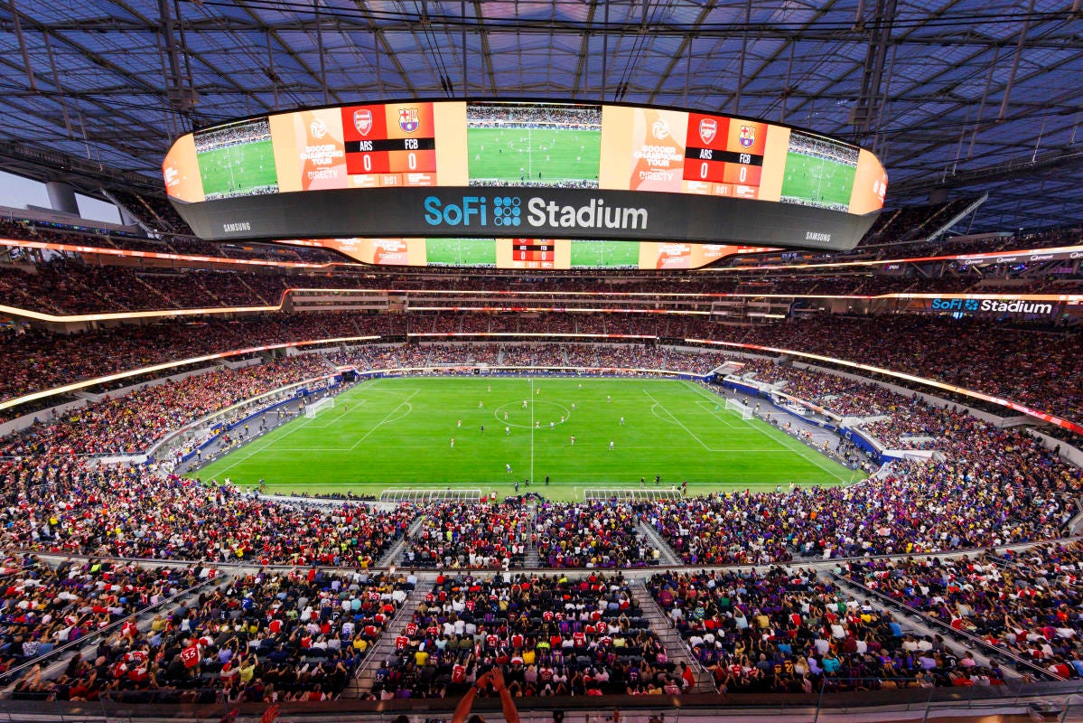SoFi Stadium filled with soccer fans during Arsenal vs Barcelona match SoFi Stadium filled with soccer fans during Arsenal vs Barcelona match
