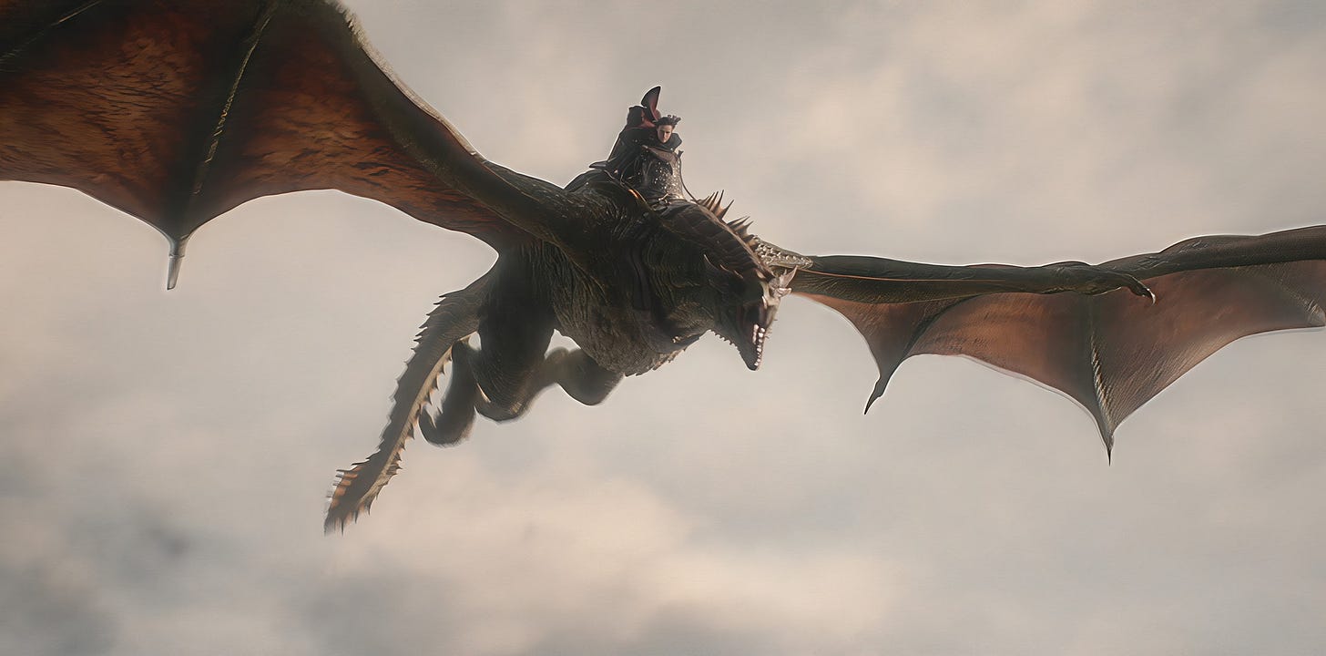 Harry Collett as Prins Jacaerys Velaryon on a dragon in House of the Dragon season 3 on HBO. Harry Collett as Prins Jacaerys Velaryon on a dragon in House of the Dragon season 3 on HBO.