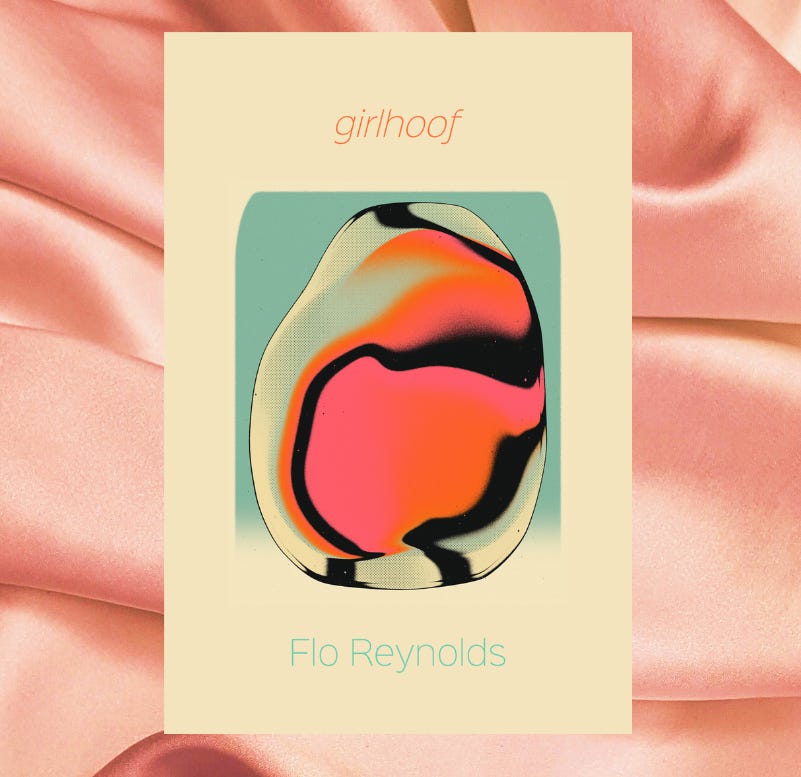 A picture of girlhood by Flo Reynolds. The cover shows an abstract shape in blues and reds against a yellow background.