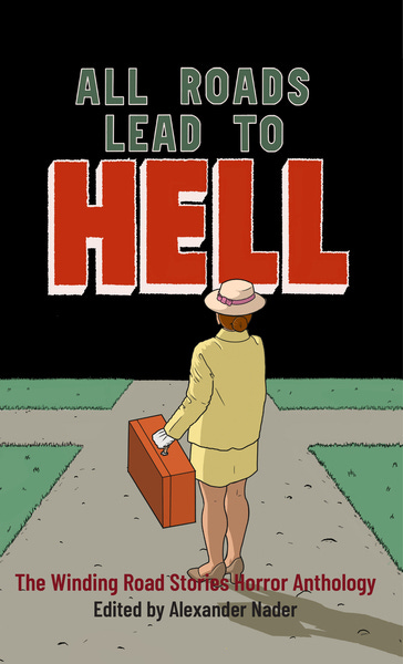 image of a book cover featuring a woman in a yellow suit and a briefcase standing at a crossroad