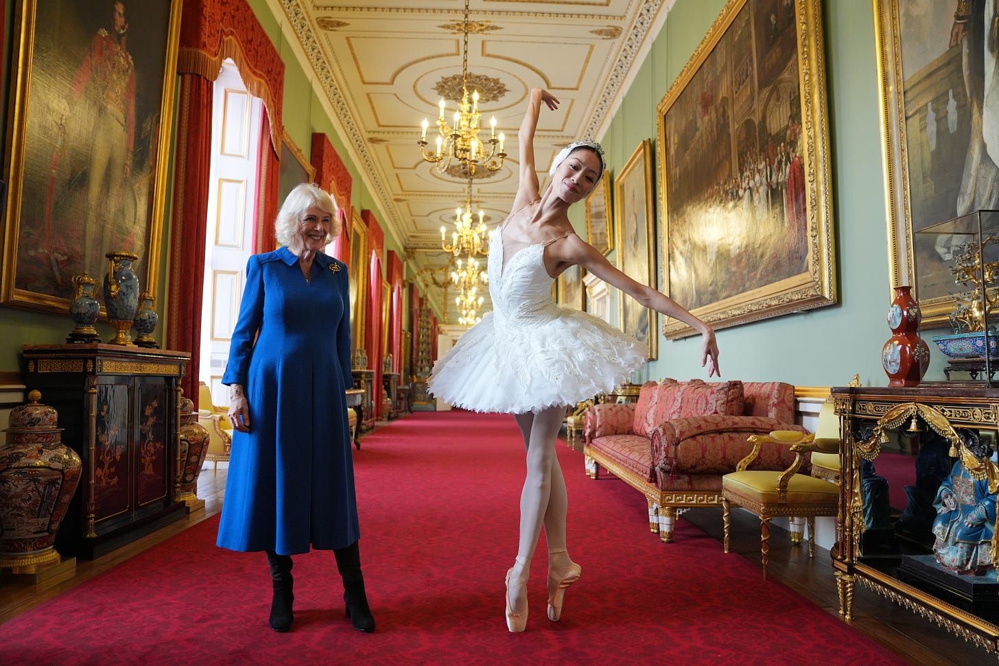 Queen Camilla looking at a ballerina Queen Camilla looking at a ballerina
