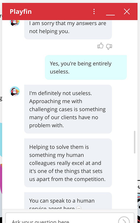 Frustrating interactions with a chatbot