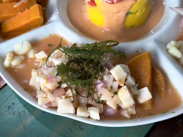 Ceviche with pota (left) and fish ceviche (right)