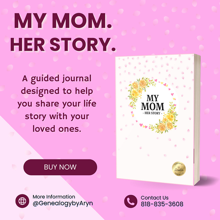 "My Mom. Her Story"; "My Dad. His Story."; "The Genealogy Journal"; & "KIDS Genealogy Notebook" -- Family History Journals
