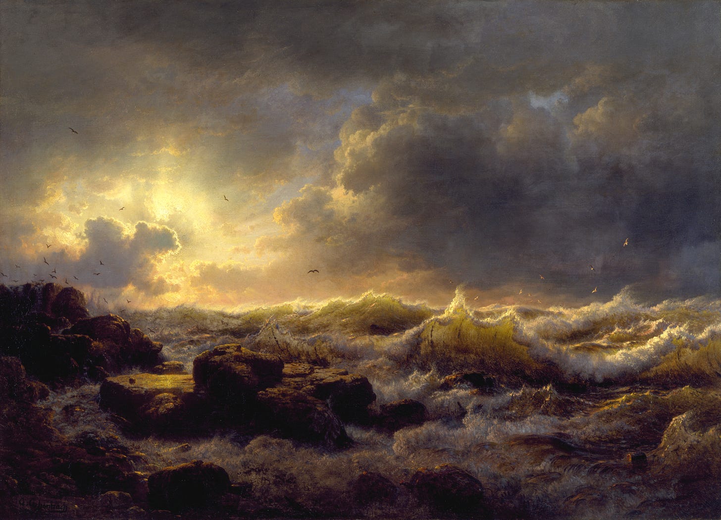 Clearing up—Coast of Sicily, Andreas Achenbach (1847)