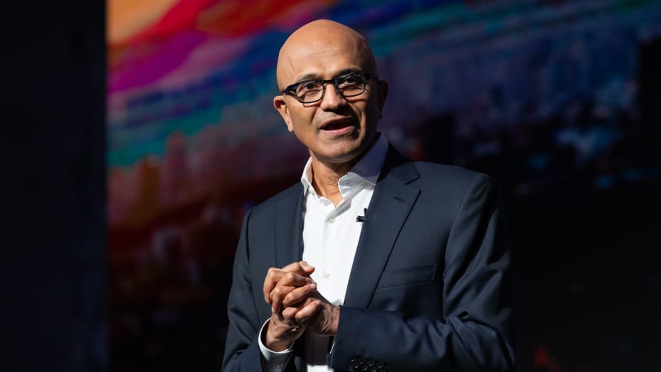 Microsoft CEO Satya Nadella speaks at the company's Ignite Spotlight event in Seoul on Nov. 15, 2022.