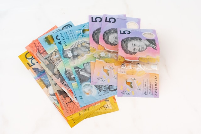Image of a selection of brightly coloured Australian dollar bills