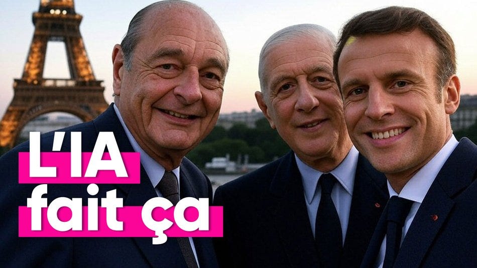 L'IA fait ça : Chirac, De Gaulle et Macron réunis devant la Tour Eiffel