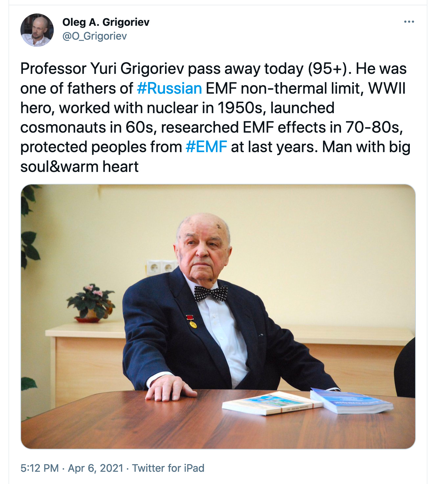 Oleg Grigoriev Tweet on Yuri Grigoriev