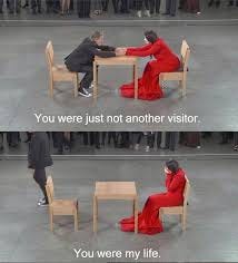 Marina Abramovic staged her performance piece 'The Artist Is Present' in  2010 at the @themuseumofmodernart. She sat at a table every day for six  weeks (700 hours), during which time gallery visitors