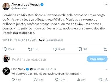 Elon Musk questiona Moraes no X