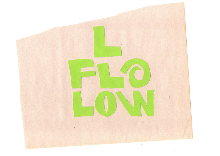 Images showing paper cuts for FLO LOW and 123 and the resulting red, yellow, blue logos
