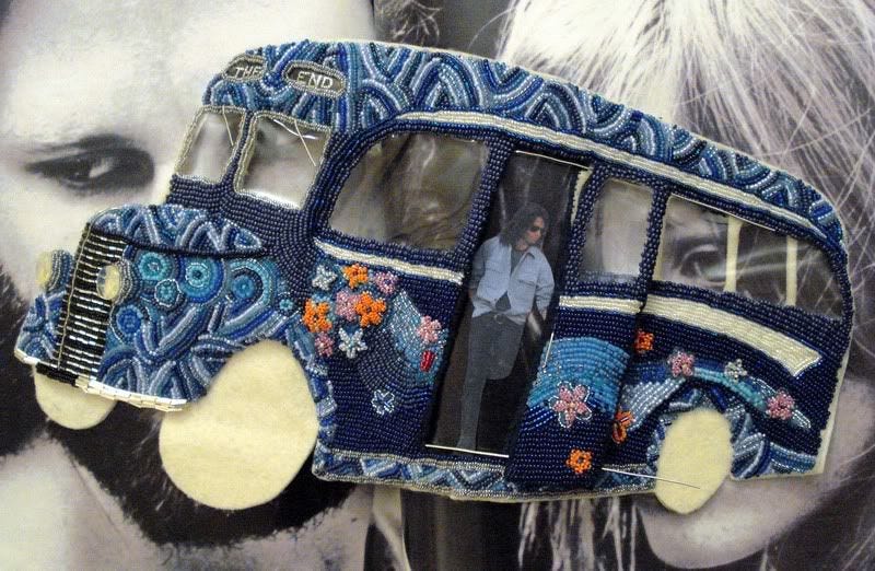 beaded magic blue British bus who bead embroidery psychedelic pop artist Boston art beaded magic blue British bus who bead embroidery psychedelic pop artist Boston art