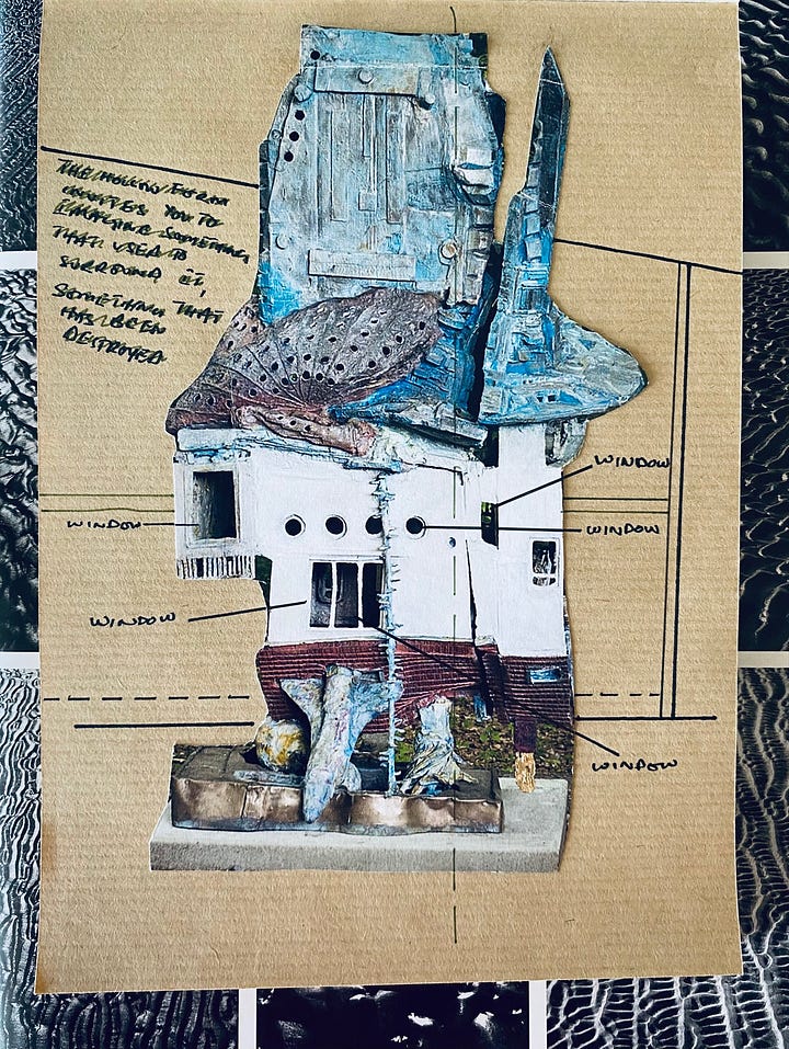 Art exhibition kindly shared by Shireen Ikramullah Khan from her residency at Tyrone Guthrie Centre. 1-Hollow House 2-Listen to my Voice 3-Borders II- mixed media on fabric 4-Borders II- mixed media on paper