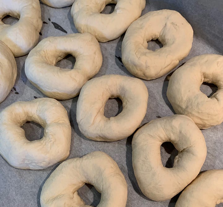 This recipe calls for a sponge, or a pre-ferment, which boosts flavor and texture. I learned to shape bagels at the CIA, but only once; happily, once they're baked, they puff up nicely