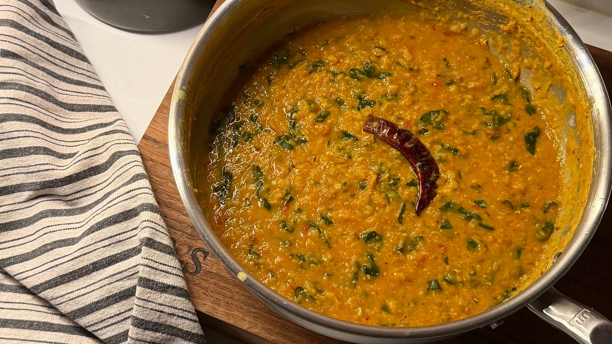 garlic spinach dal - rootedinspice