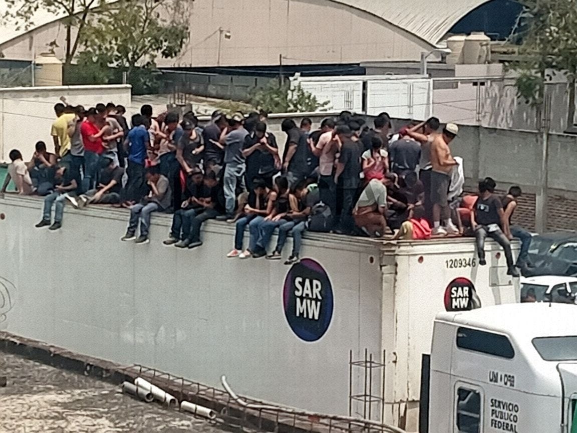 Mexican authorities rescued 229 migrants from four Central and South American countries from this locked trailer on Monday, March 23, 2026, in Xelapa, Veracruz. Mexican authorities rescued 229 migrants from four Central and South American countries from this locked trailer on Monday, March 23, 2026, in Xelapa, Veracruz.