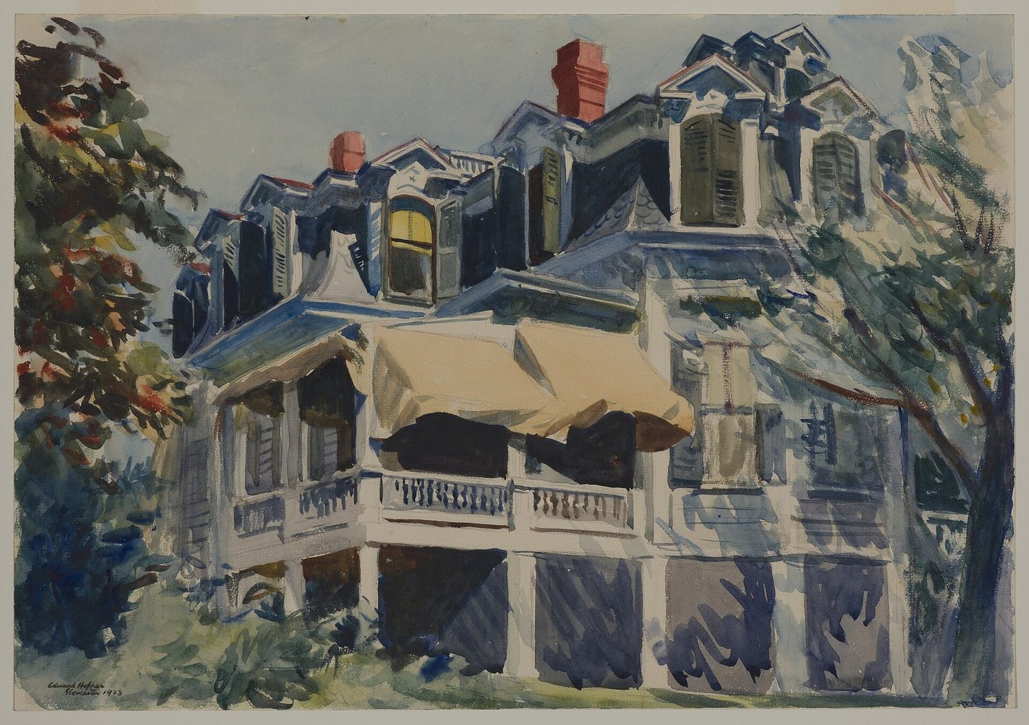 Edward Hopper, "The Mansard Roof," 1923, watercolor. Brooklyn Museum. The Gloucester watercolor the museum bought for $100. Edward Hopper, "The Mansard Roof," 1923, watercolor. Brooklyn Museum. The Gloucester watercolor the museum bought for $100.
