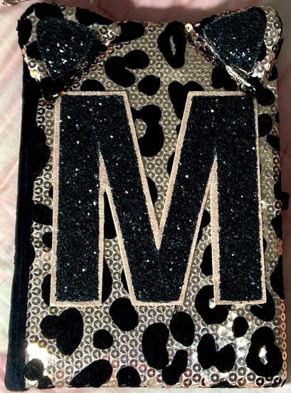 Journal Notebook Leopard “M” Sequin Monogram Cat Ears Lined Pages - Picture 1 of 6