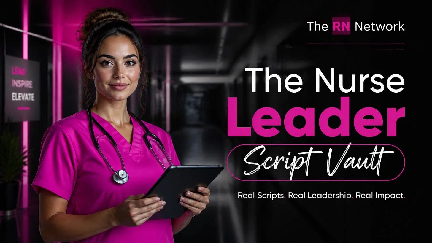 Nurse leader in pink scrubs using a tablet in a modern hospital hallway featuring The RN Network branding Nurse leader in pink scrubs using a tablet in a modern hospital hallway featuring The RN Network branding