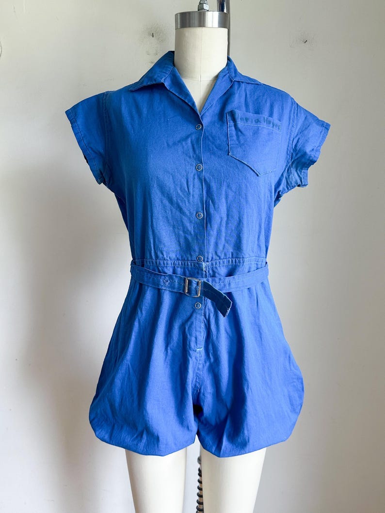 Vintage 1930s-40s Blue Gym Uniform Romper / M image 1