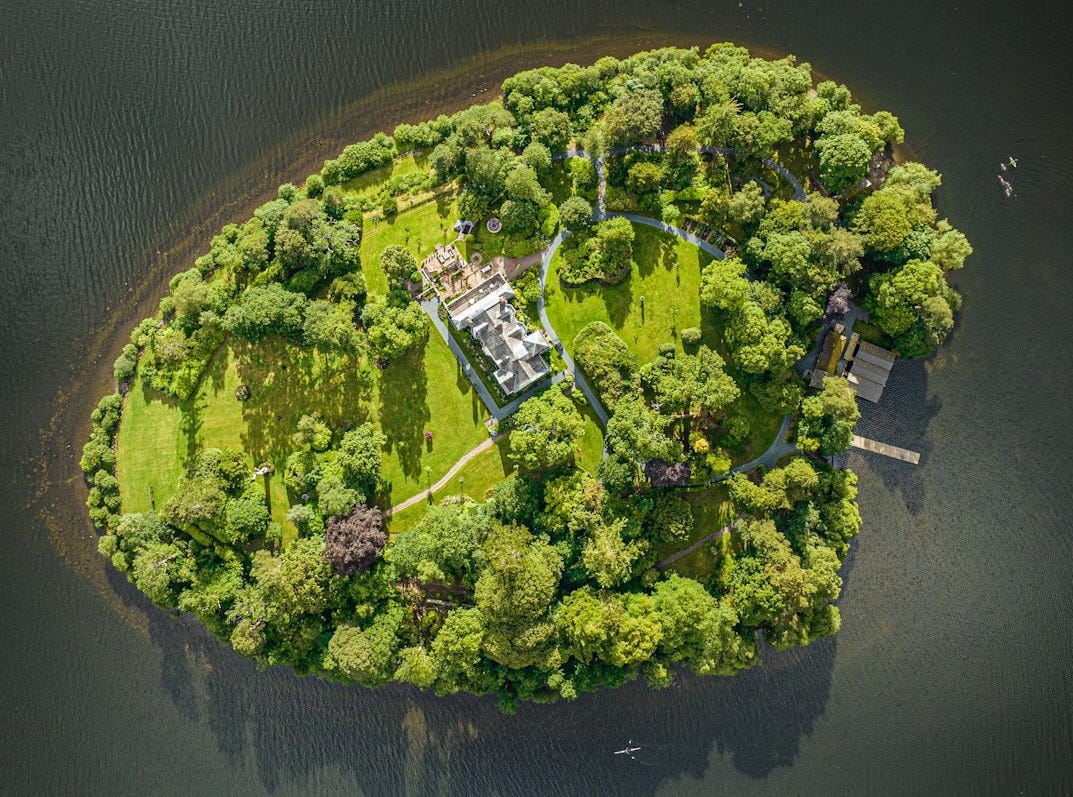an island in the middle of a body of water