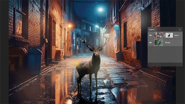 A gif depicting a user using Photoshop’s generative fill feature. Prompting photoshop to replace parts of a photo with newly generated imagery. A gif depicting a user using Photoshop’s generative fill feature. Prompting photoshop to replace parts of a photo with newly generated imagery.