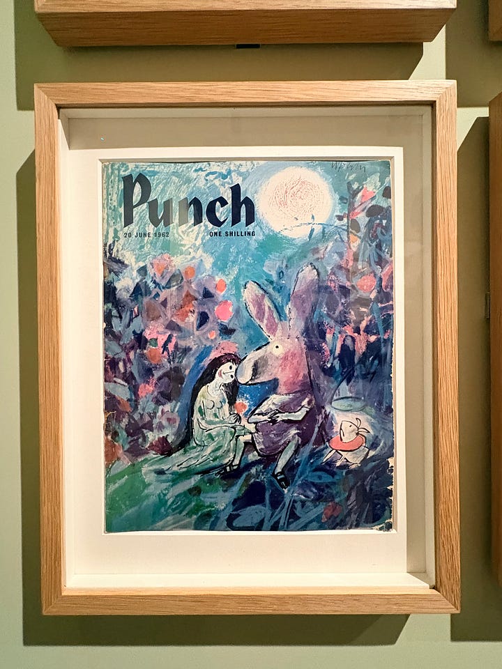 Photos of three drawing by Quentin Blake for Punch Magazine