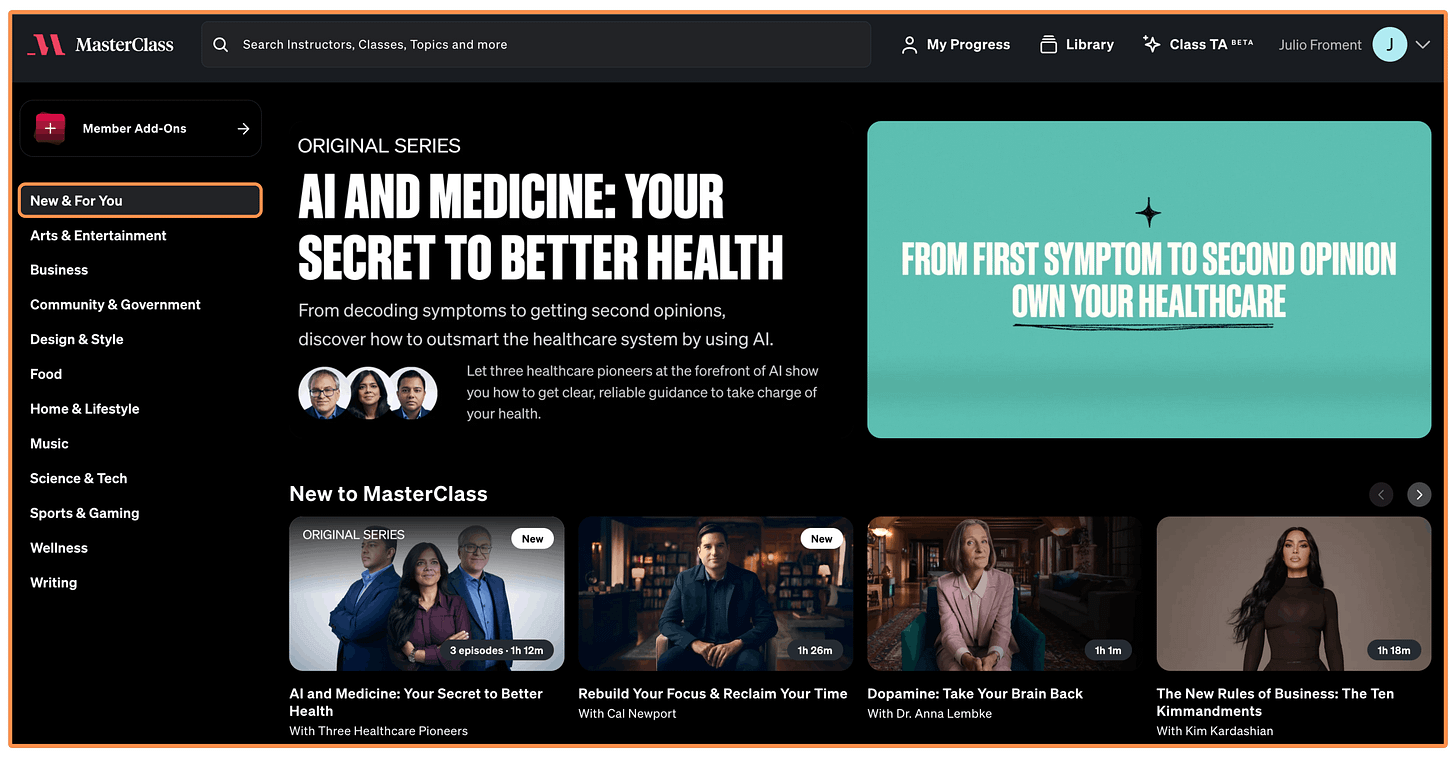 MasterClass - Home (desktop view)
