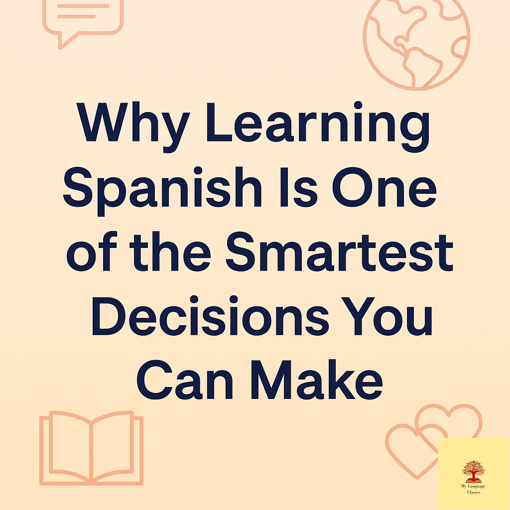 A digital promotional graphic highlighting the title "Top 5 Benefits of Learning Spanish," featuring minimalist icons and clean typography on a pastel background designed for Substack. A digital promotional graphic highlighting the title "Top 5 Benefits of Learning Spanish," featuring minimalist icons and clean typography on a pastel background designed for Substack.