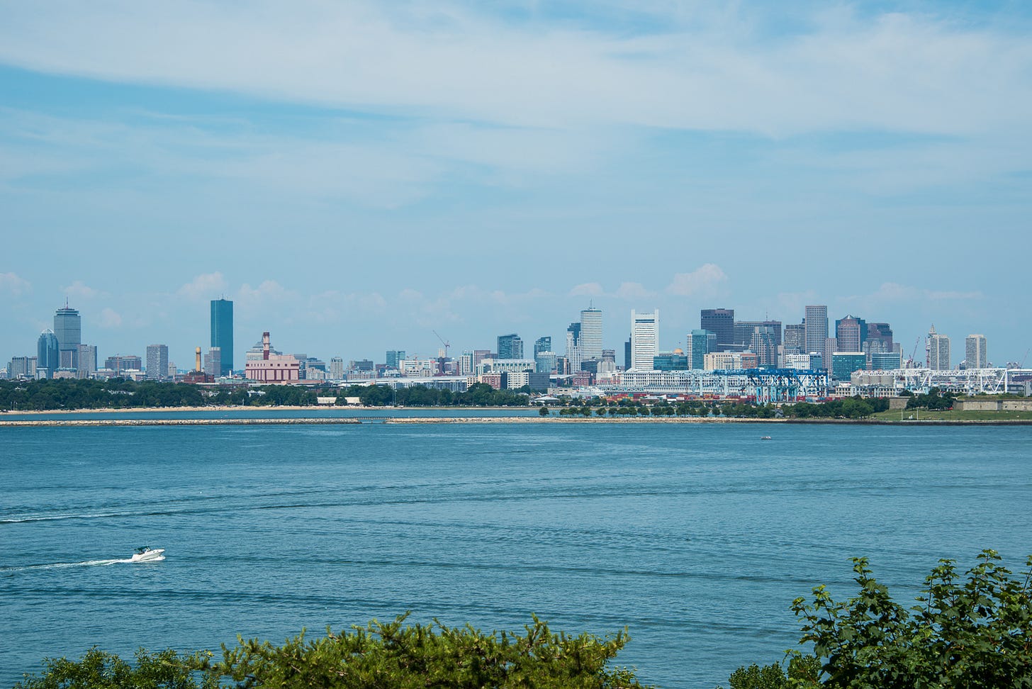 Boston city view from an island across the water.