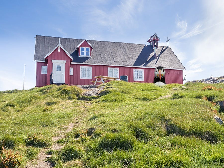 Image of local church with Puffin lurking behind a hill Image of local church with Puffin lurking behind a hill