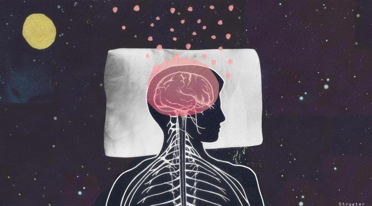 Illustration of a person sleeping peacefully while the body recovers during the night. Illustration of a person sleeping peacefully while the body recovers during the night.