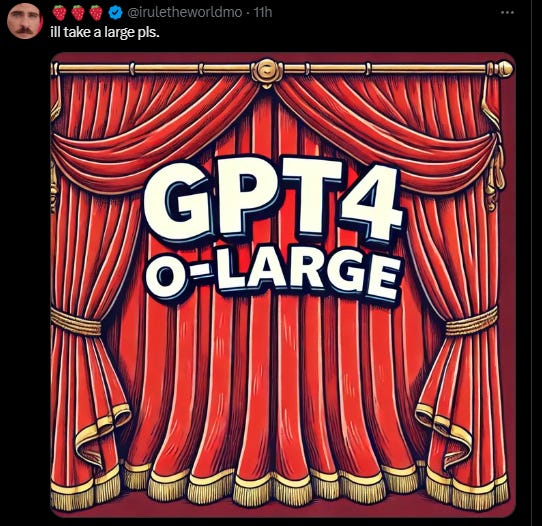 The X account posts a curtain reveal image saying"GPT4 O-Large"
