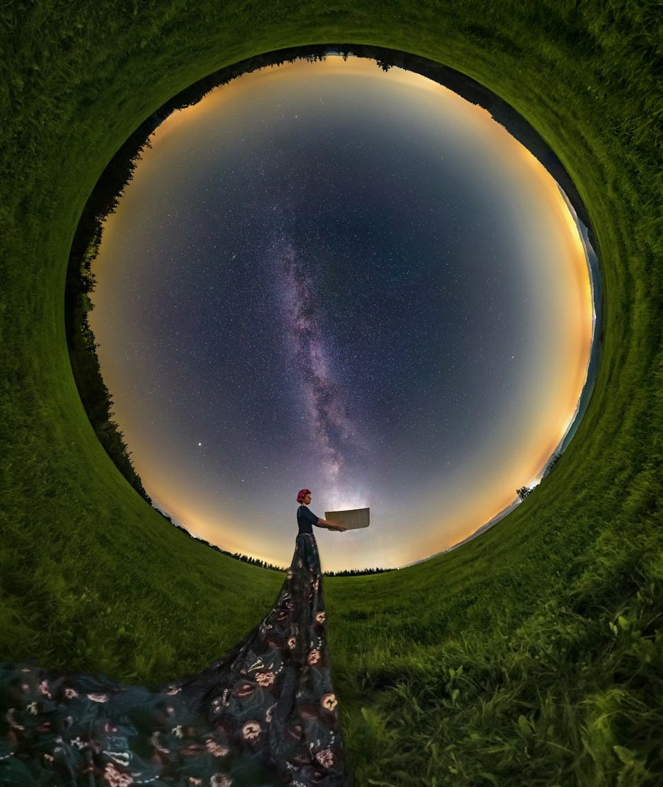 a person standing in a field looking at the stars a person standing in a field looking at the stars