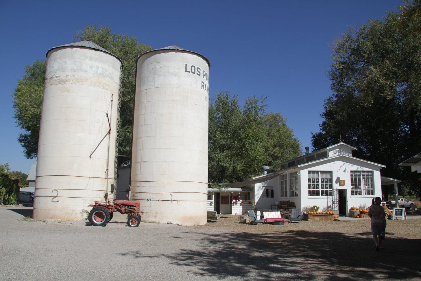 Historic dairy silos and farm buildings at Los Poblanos, Albuquerque, New Mexico